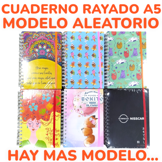 Cuaderno Rayado A5 80 Hojas 21.5x15.5 CM Con Diseño Surtido Q3