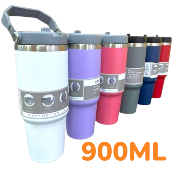 Vaso Térmico Acero Inoxidable Con Sorbete Y Manija 900ML 023A