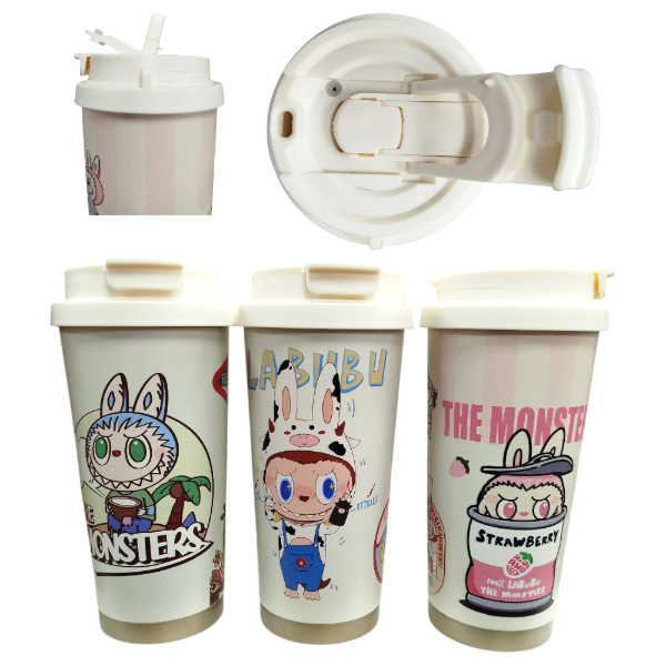 Vaso Térmico Acero Inoxidable 500ML Doble Pico Diseño Labubu 024C