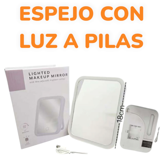 Espejo Con Luz Recargable USB A Pila 18CM EM0887