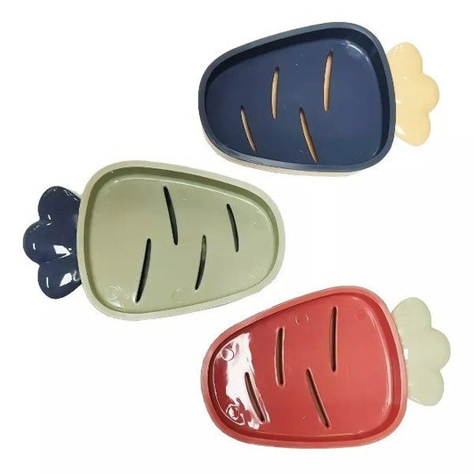 Jabonera Plástica Doble Piso Diseño Zanahoria