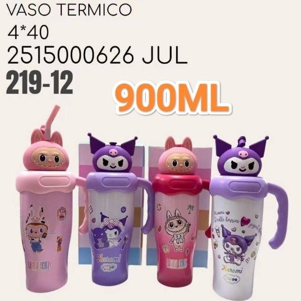 Vaso Térmico Acero Inoxidable 900ML Con Sorbete Y Manija Diseño Infantil 219
