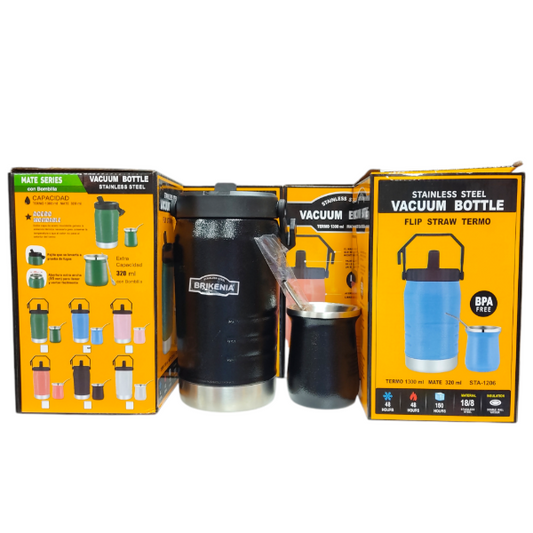 Botella Termo Térmica Bidón Acero 1300ML Con Mate 320ML STA-1206