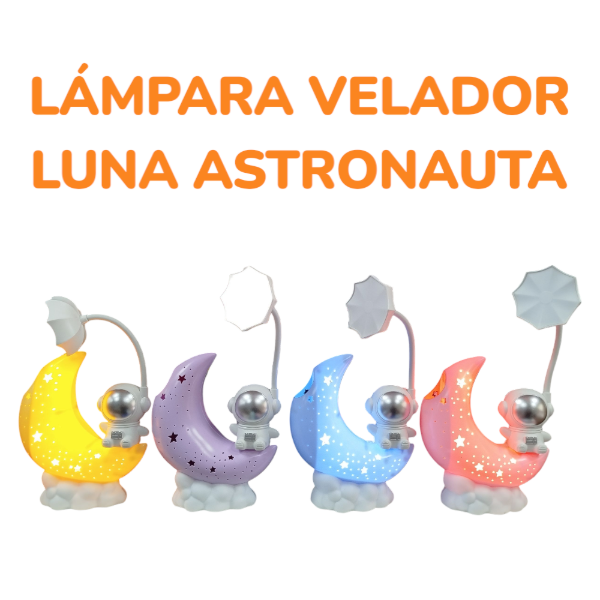 Lámpara Velador Recargable USB Luna Con Astronauta Portalápices HQ88