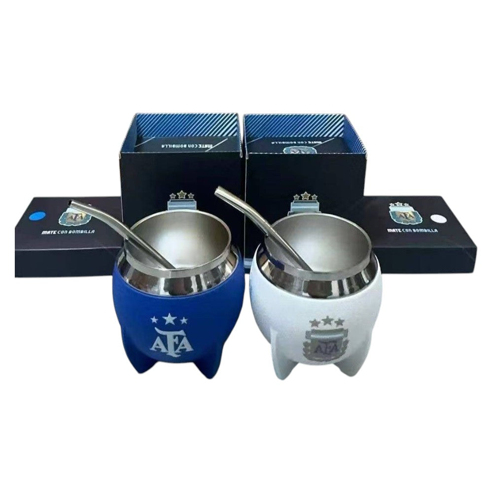 Mate De Acero Inoxidable 250ML Argentina Con Bombilla Acero MAT-AFA01