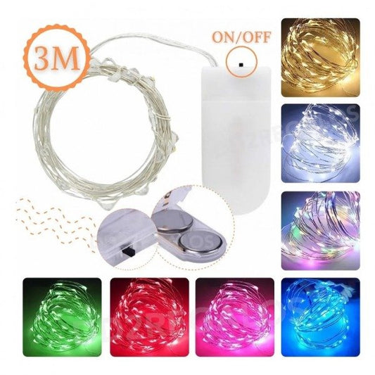 10u Hilo Alambre Luz Led Multicolor 3mts Con Pila