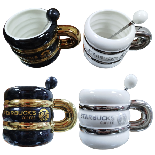Taza Cerámica Brillante Diseño Starbucks Coffee Con Cucharita 9x9CM 2510226