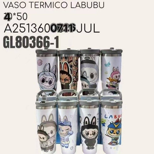 Vaso Termico Acero Inoxidable 900ML Con Sorbete Y Manija Diseño Labubu 79