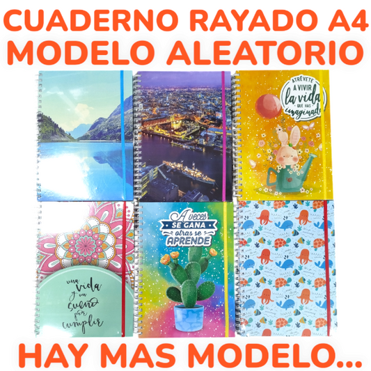 Cuaderno Rayado A4 80 Hojas 30x21.5 CM Con Diseño Surtido Q1