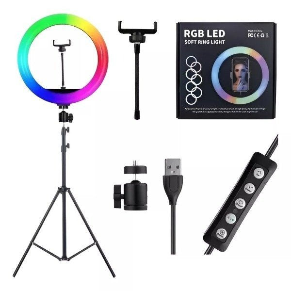 Aro De Luz LED Multicolor Con Soporte De Celular 26/30/36 CM Sin Trípode