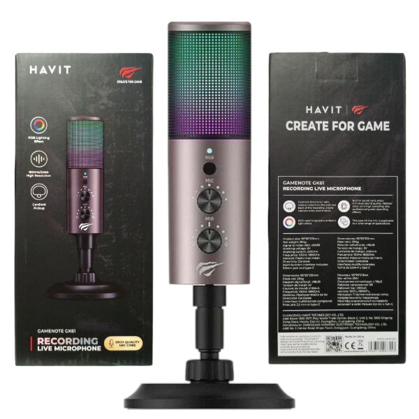 Micrófono Gamer Para PC Con Luz RGB 192KHz 24bits Havit GK61