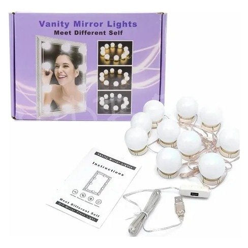 Kit De 10 Luces Focos Led Para Espejo Maquillaje Enchufe USB Adhesiva 3210