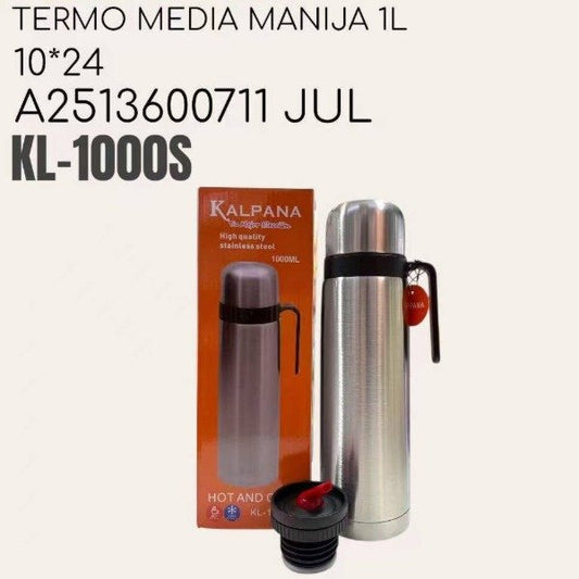 Termo Térmico Acero Inoxidable Media Manija 1000ML Plateado Liso 83
