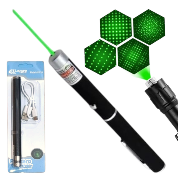 Puntero Láser Verde Potente Recarga USB Con 5 Modos Efectos 03-3A
