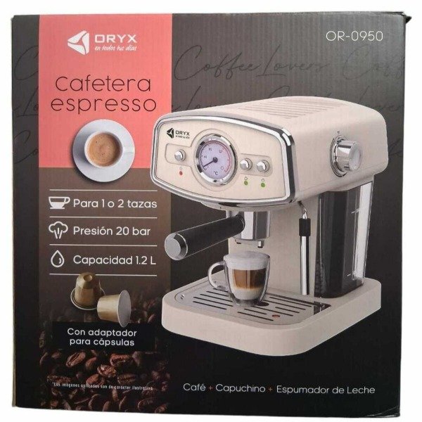 Cafetera Expresso Tanque 1.2L Presión 20 Bar Con Espumador Leche 1050W OR-0950