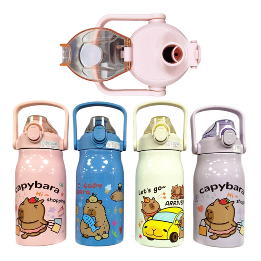 Botella Termica Acero Inoxidable 700ML Doble Pico Con Sorbete Capibara 81