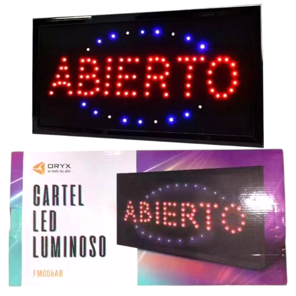Cartel Led Luminoso ABIERTO Enchufe 220V Azul Y Rojo FM006AB