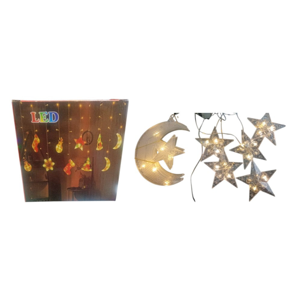 Cortina Luces Led Luna Estrella y Estrella Calido Enchufe 3M*60CM AA-6353