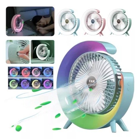 Ventilador Lámpara Con Luz LED RGB Recargable USB  2en1 FH-668