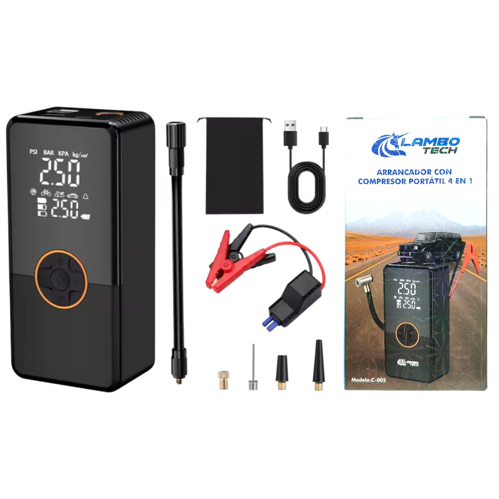 Compresor Inflador De Aire Universal Linterna Arranquer Cargador Bateria De Auto C-005