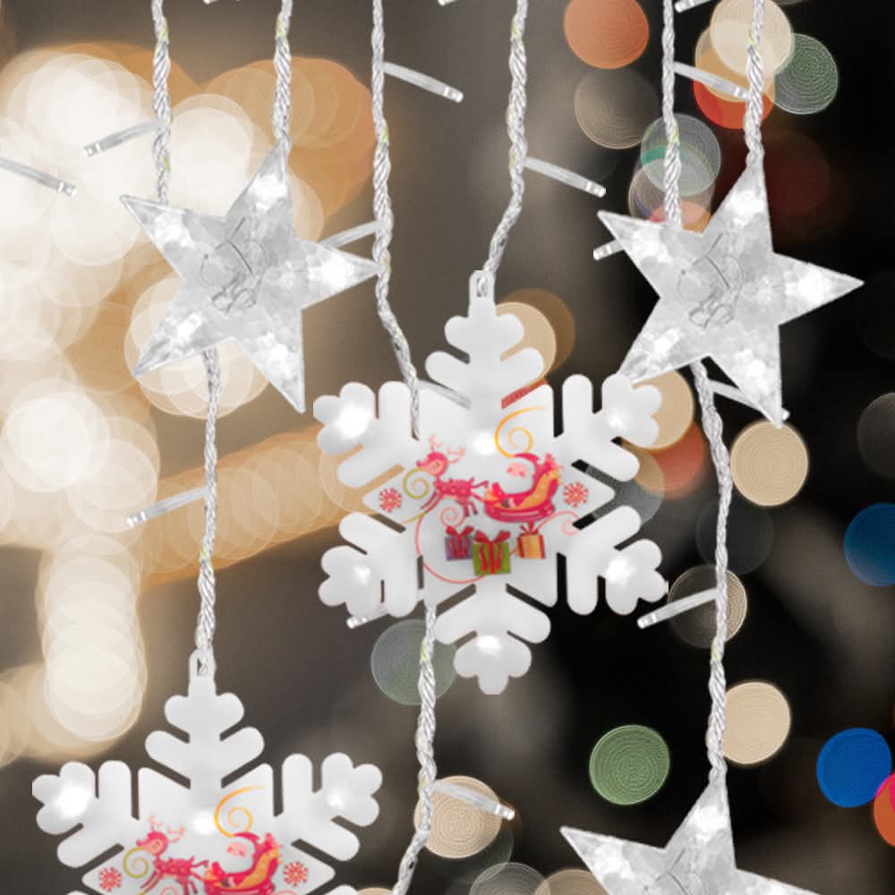 Cortinas De Luces Led Con Estrella Y Nieve Multicolor Enchufe 3M*50CM 0370