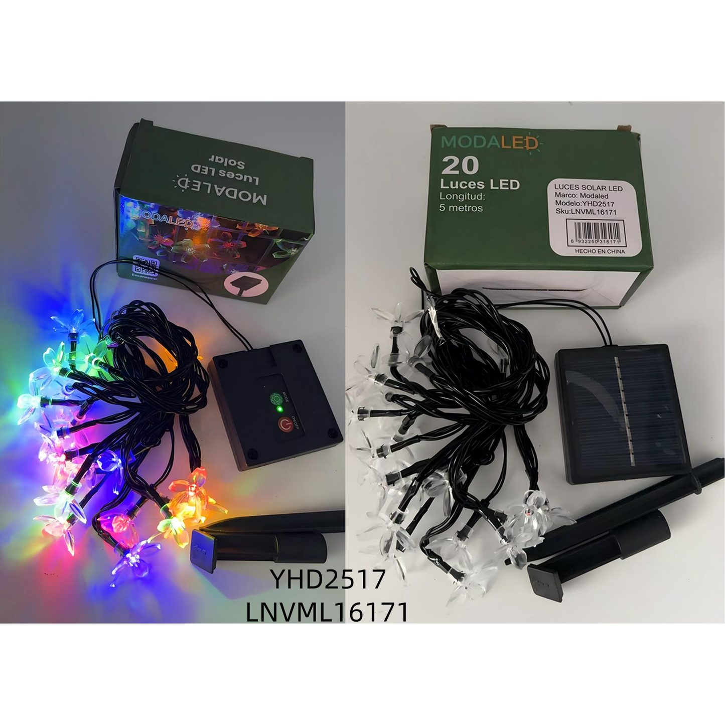 Guirnalda 20 Luces Led Navideña 5M Multicolor Flores Uso Solar YHD2517