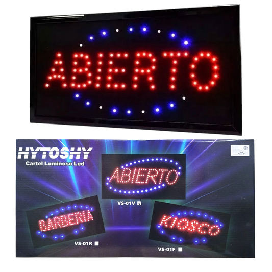 Cartel Led Luminoso ABIERTO o KIOSCO Enchufe 220V Azul Y Rojo VS-01