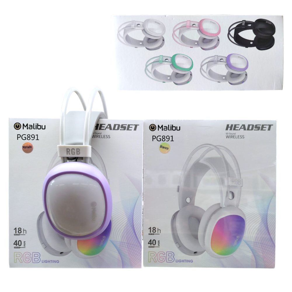 Auricular Inalámbrico Vincha Recargable USB RGB Diseño Liso PG891