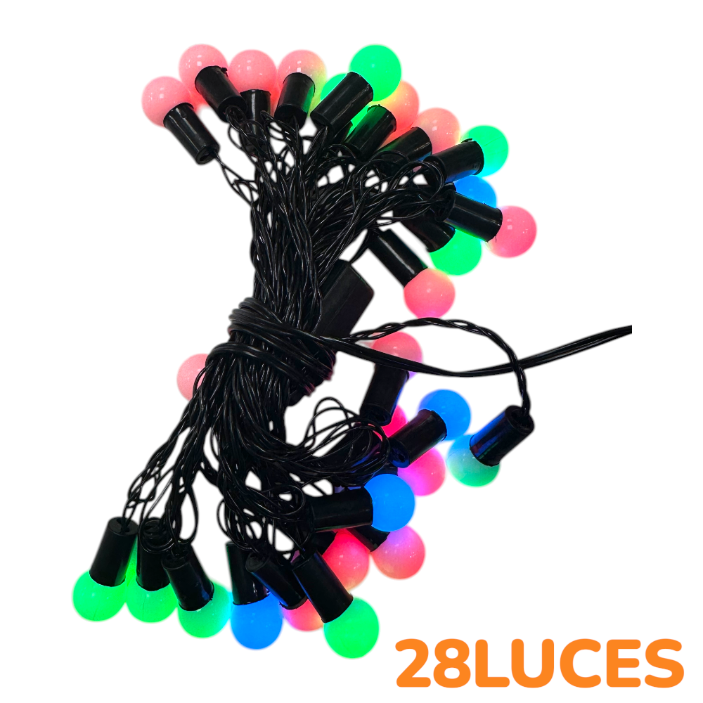 Guirnalda 28 Luces Led Navideña Bolita 3M Cable Negra Multicolor Enchufe C-91020