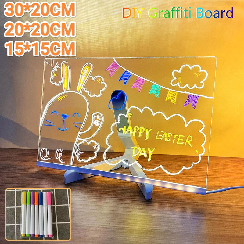 Pizarra Acrílico Borradable Seco Con Luz LED Y Marcadores LT-3020 3 Tamaños