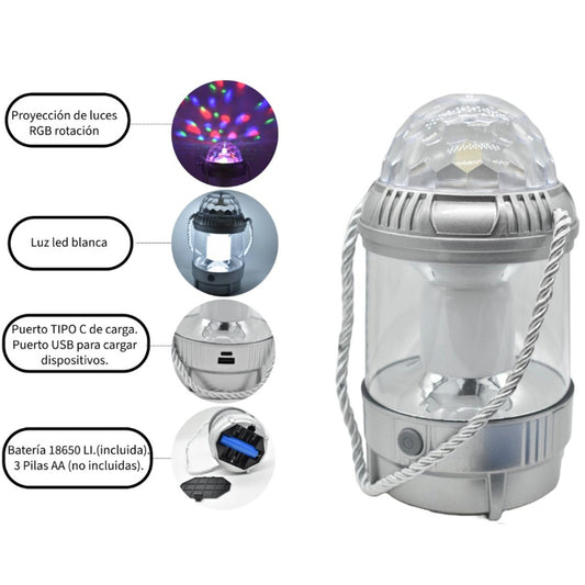 Linterna Farol Blanco Fría Bolichera De Color Giratorio Y Pila Recargable 8505