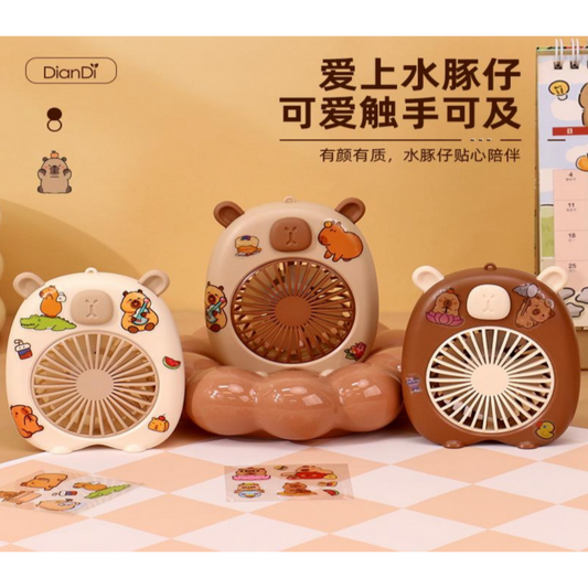 Ventilador Mini Portátil Recargable USB Con Sticket Diseño Capibara DD8135