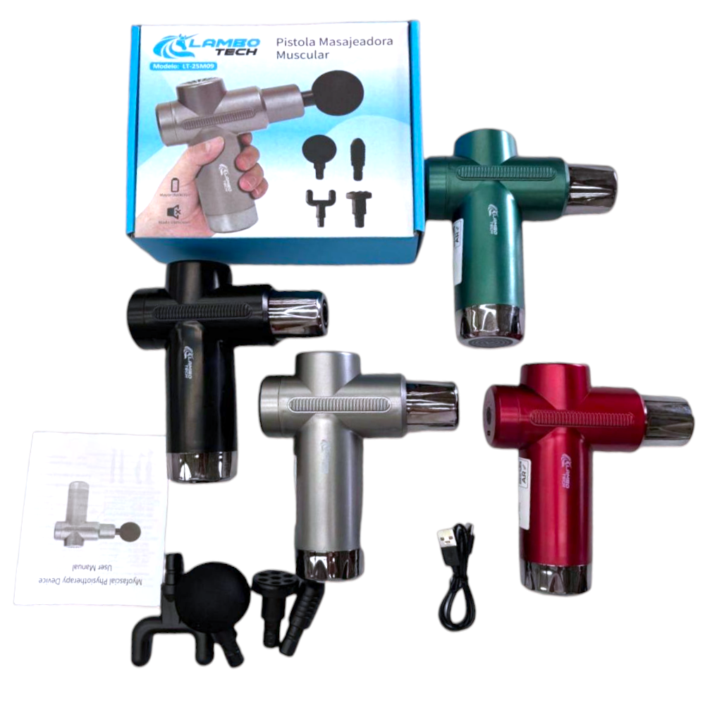 Masajeador De Pistola Recargable USB Con Accesorios Lambo Tech LT-25M09