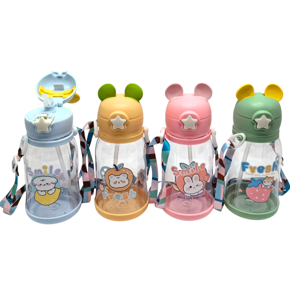 Botella Plástica Con Sorbete Y Oreja Diseño Infantil YH112