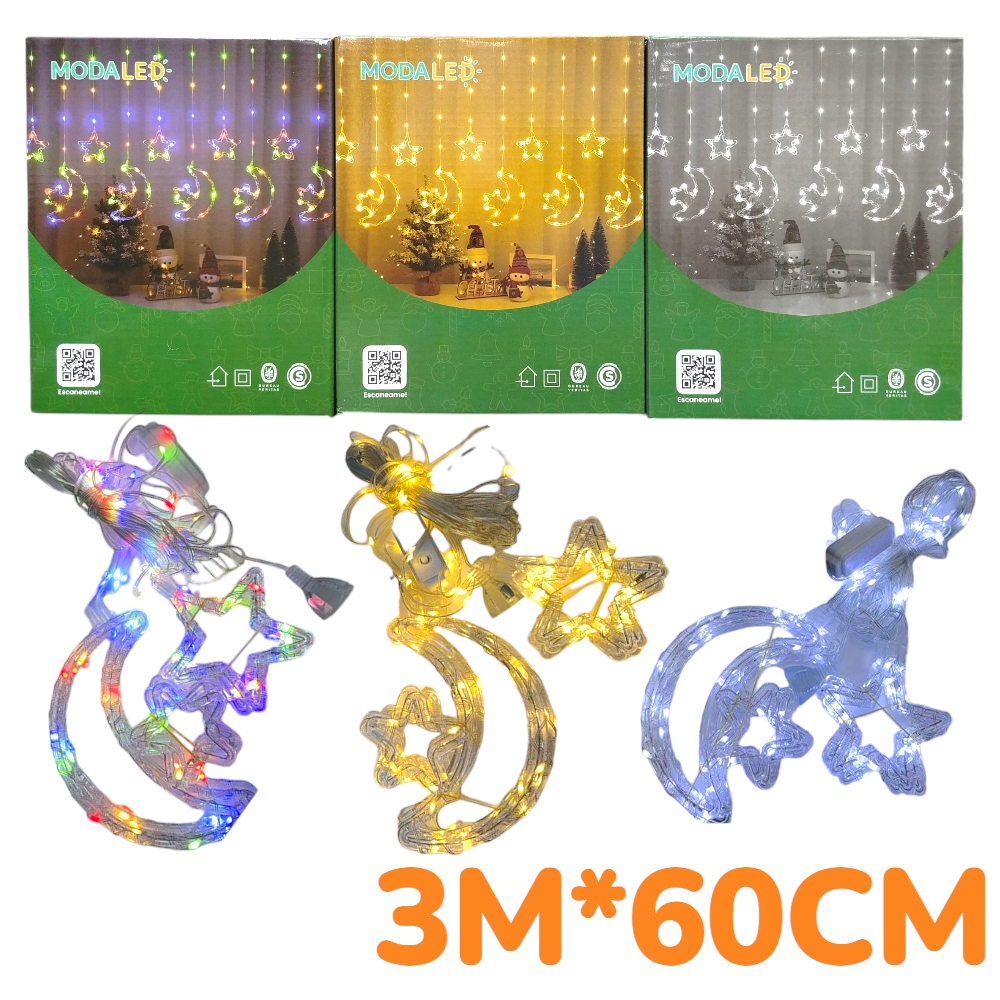 Cortinas De Luces Led Con Estrella Y Luna Enchufe 220V SDD-2538