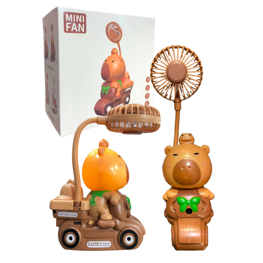 Ventilador Con Lámpara Led Recargable USB Diseño Capibara 12x27x7CM 016G7