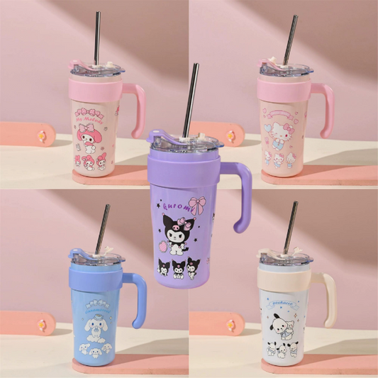 Vaso Térmico Acero Inoxidable 860ML Con Sorbete Y Manija Diseño Sanrio G219A