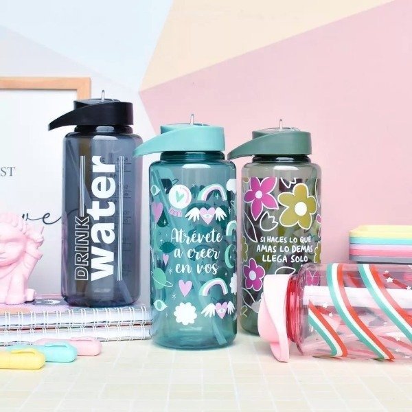 Botella Bidón Con Sorbete 1000ML Con Diseño D2