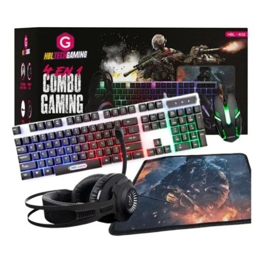 Combo De Gamer 4en1 Retroiluminado Teclado Mouse Auricular Mouse Pad HBL-402