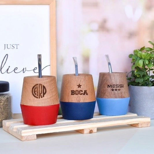 Mate De Madera Con Bombilla Diseño Futbol Club 8x10CM A2