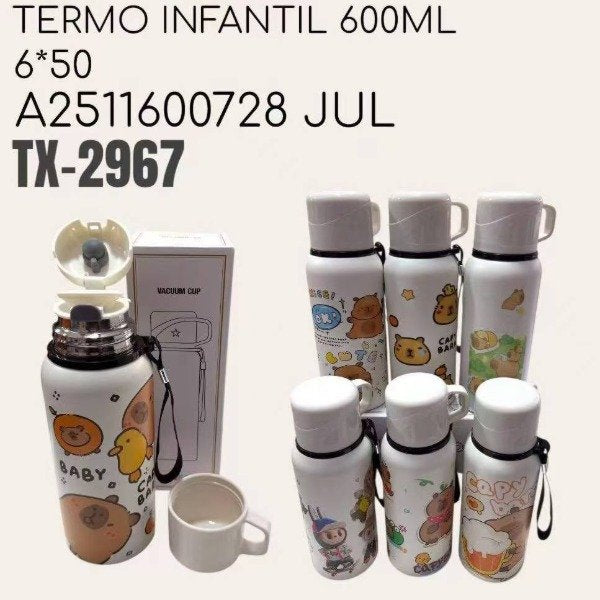 Termo Térmico Acero Inoxidable 600ML Con Diseño Capibara 82