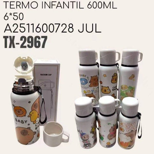 Termo Térmico Acero Inoxidable 600ML Con Diseño Capibara 82