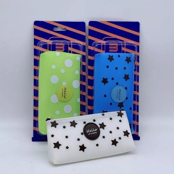 Cartuchera De Goma Estrellas Puntos 3 Colores