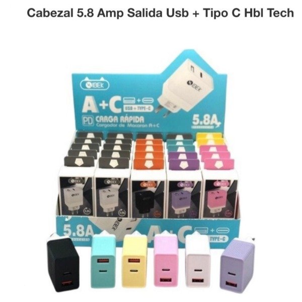 Cabezal 5.8A Salida USB + TipoC Cargador Rápido Ibek