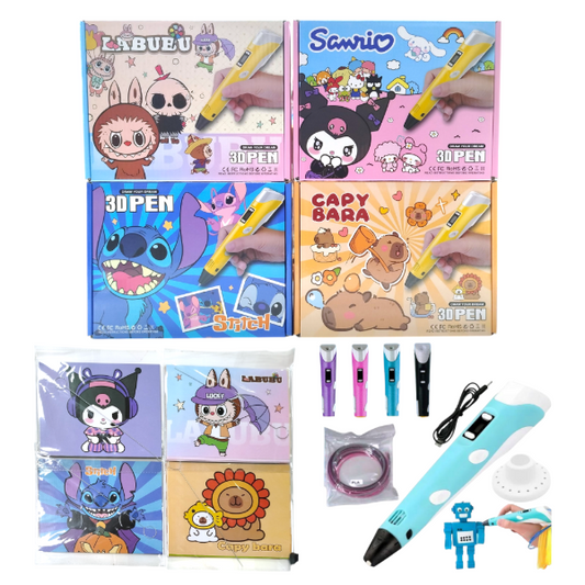 Lápiz 3D De Impresión Recargable Con Filamentos Y 10 Cartas Personajes 19X15CM