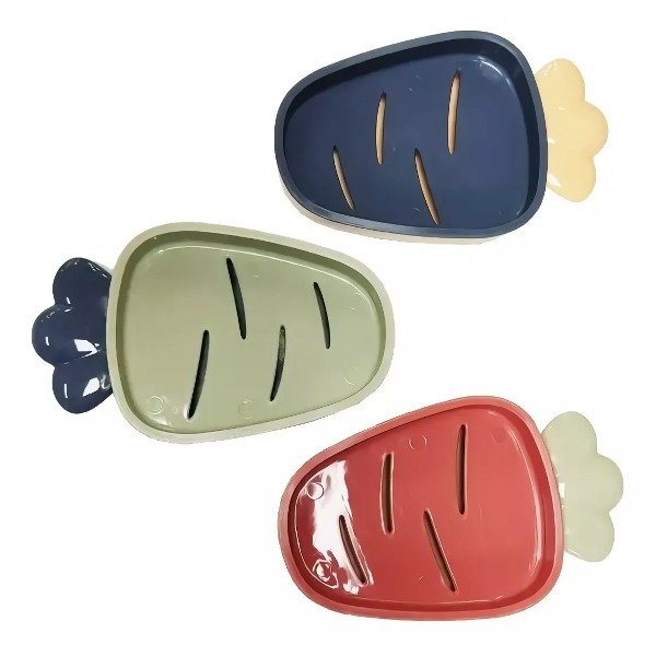 Jabonera Plástica Doble Piso Diseño Zanahoria