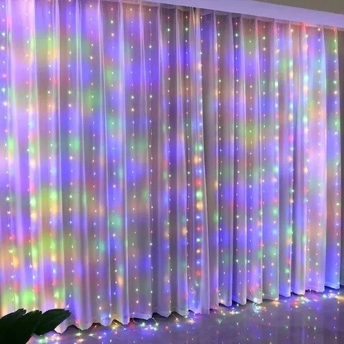 Cortinas De Luces Led Tipo Lluvia 3M X 3M Enchufe Multicolor