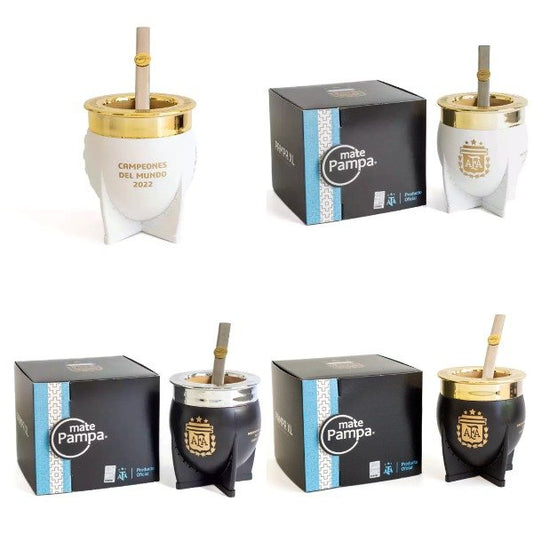 Mate Pampa XL Diseño AFA Con Boca Dorado/Plateado