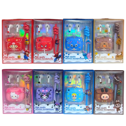 Auricular Inalámbrico Bluetooth Recargable Con Funda Personaje Y Tirita TWS-33