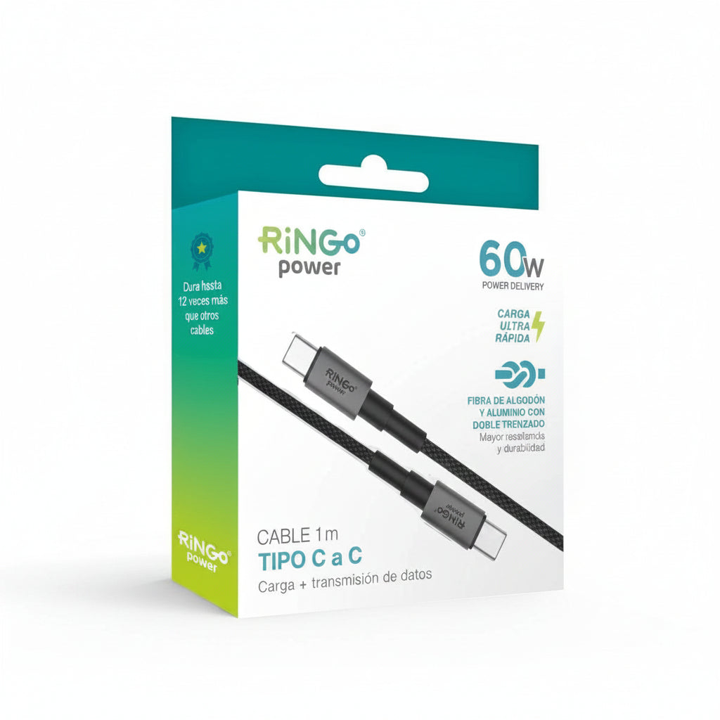 Cable 1M RINGO Tipo C a Tipo C 60W